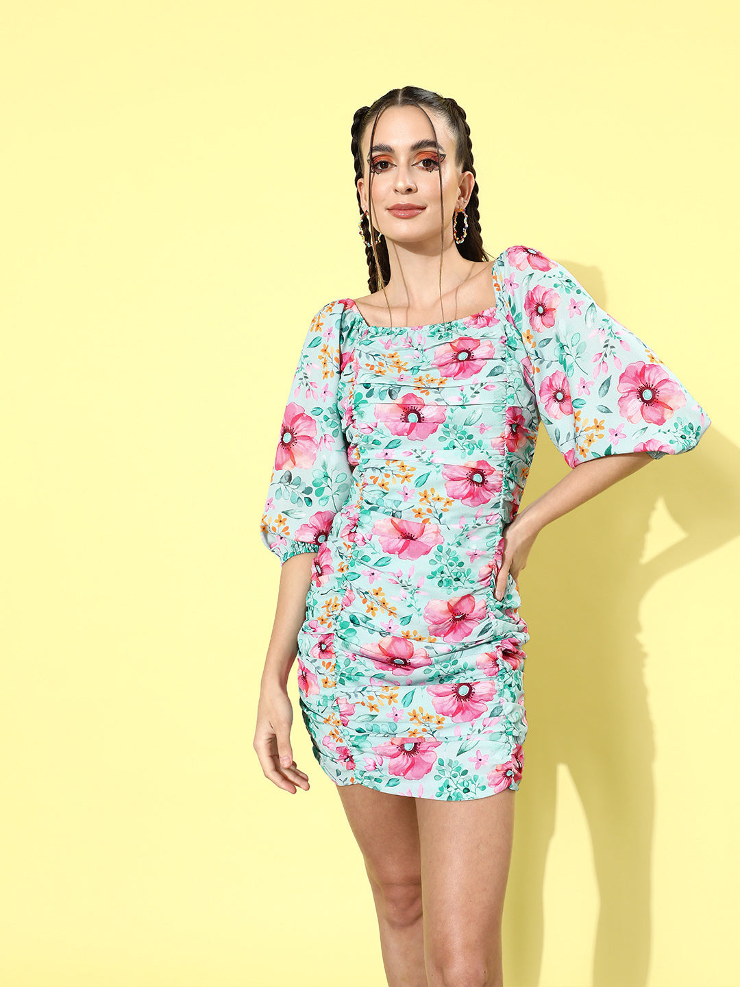 blue dress lyrics meaning Logan Strapless Ruched Dress Floral Blue– Selfie Leslie main image 1