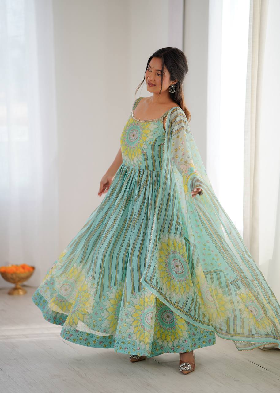 Party wear lehriya gown with pant