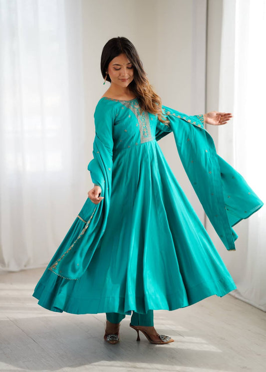 Beads work anarkali gown with full flare