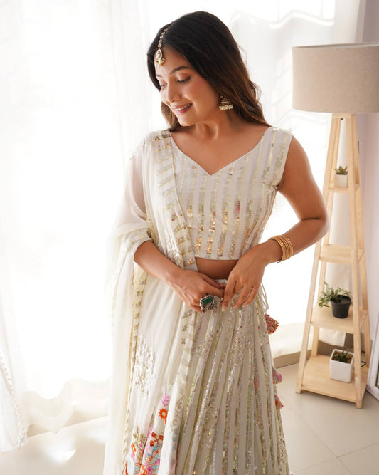 Semi-stitched faux georgette lehenga with cancan and dupatta