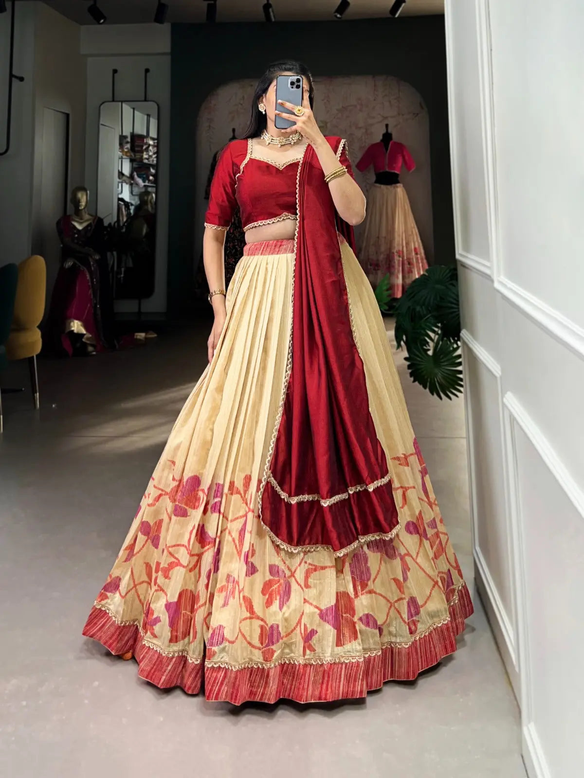 Elegant Green Silk Lehenga Set with Vichitra Silk Blouse Tijori Threads