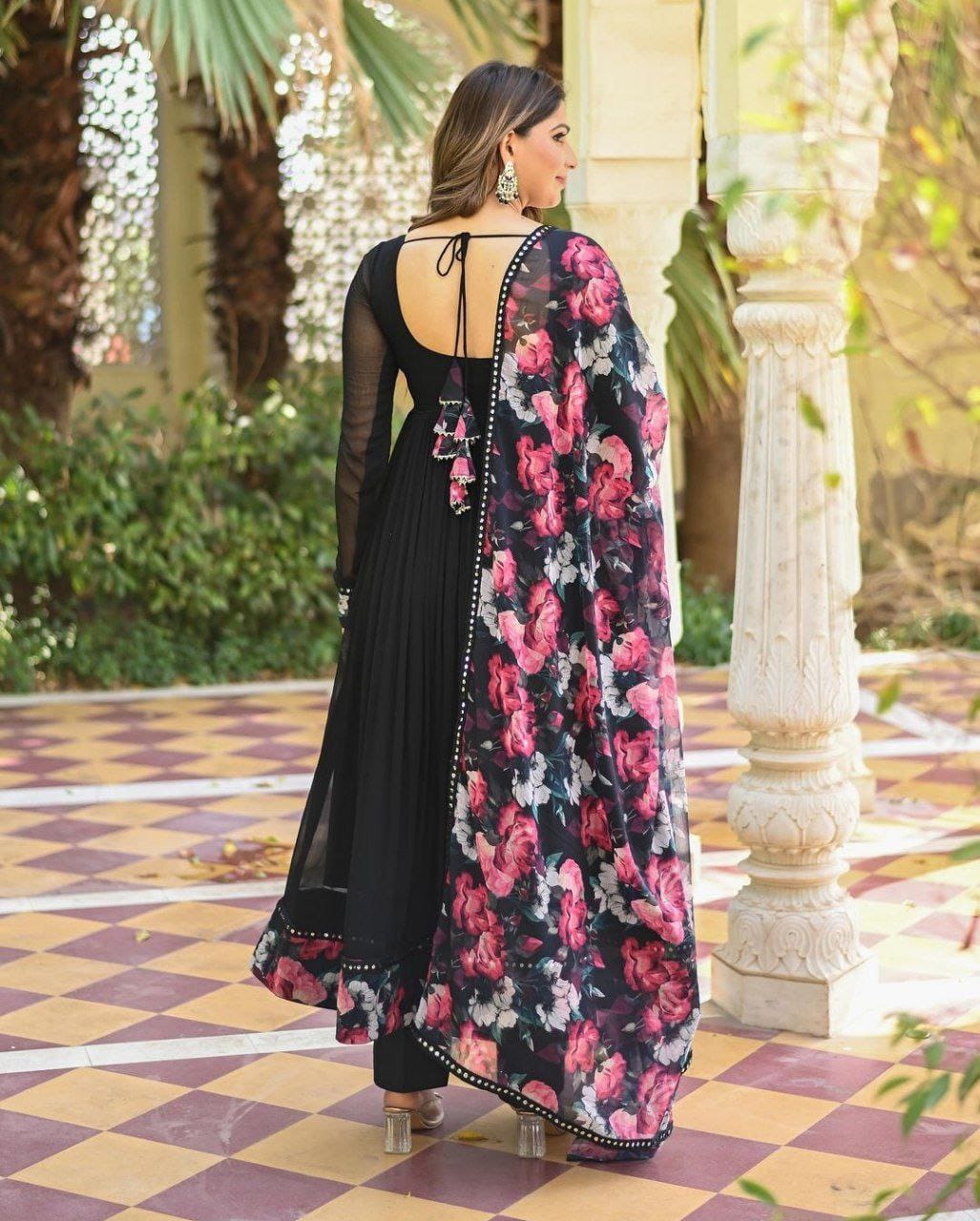 Designer Gown with Mirror Work – Close-Up