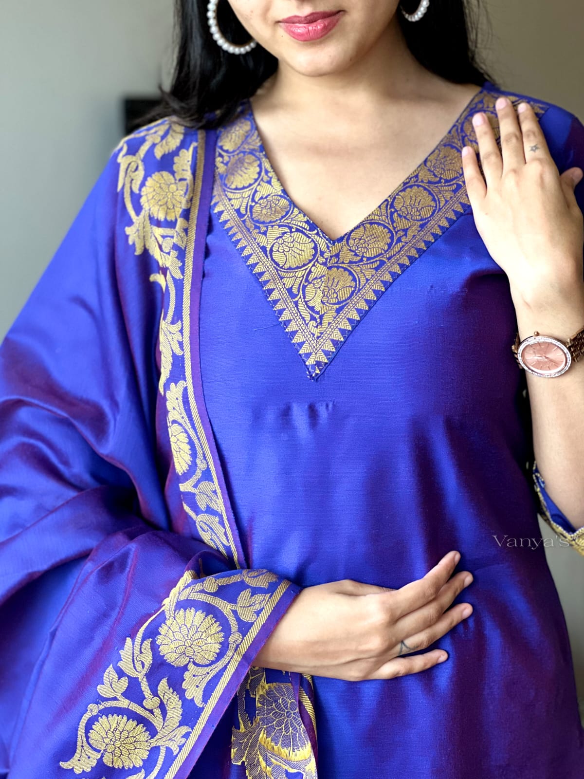 Banarasi Silk Jacquard Suit Set with Silk Pant and Heavy Banarasi Dupatta