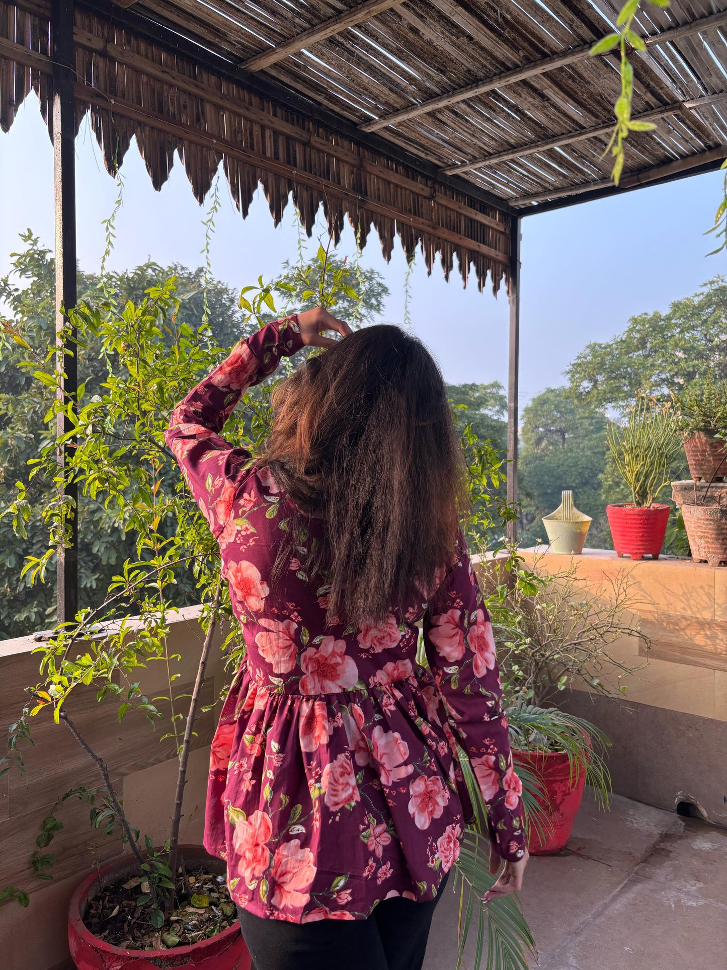 Floweret Short Peplum Kurti Top, Cotton Peplum Kurti, Ethnic Peplum Top for Women, Stylish Cotton Kurti, Floral Kurti Top