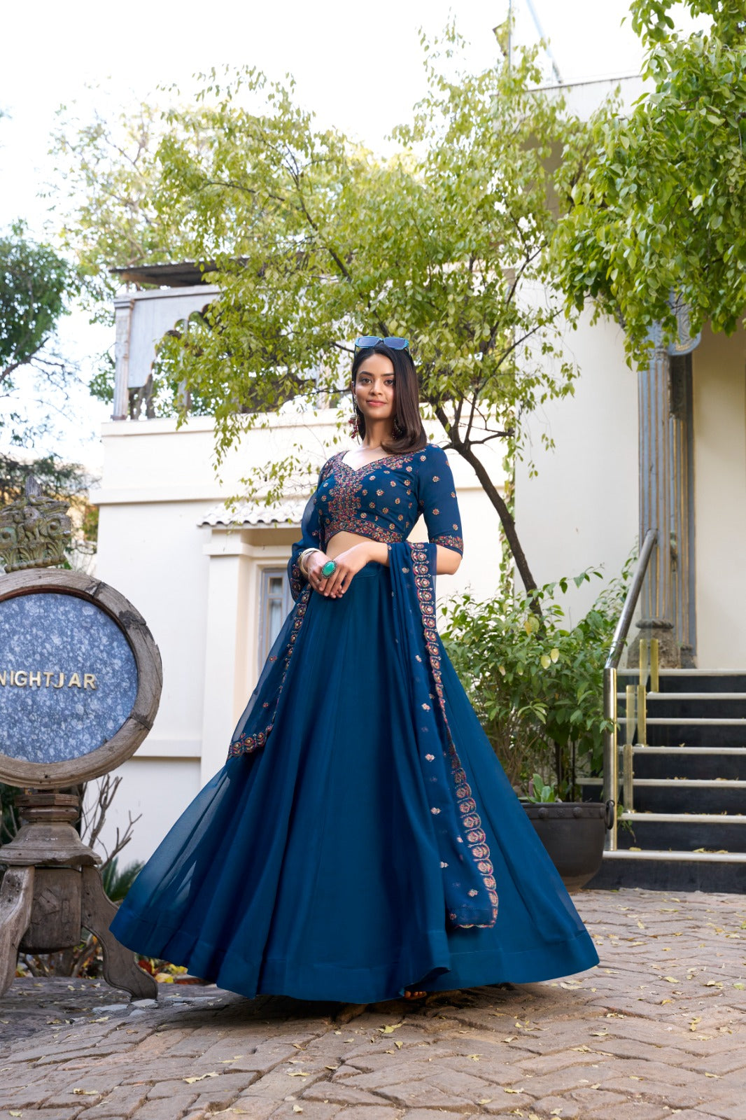 Georgette Embroidered Lehenga Set with Sequins & Thread Embroidery – 4.80m Flair