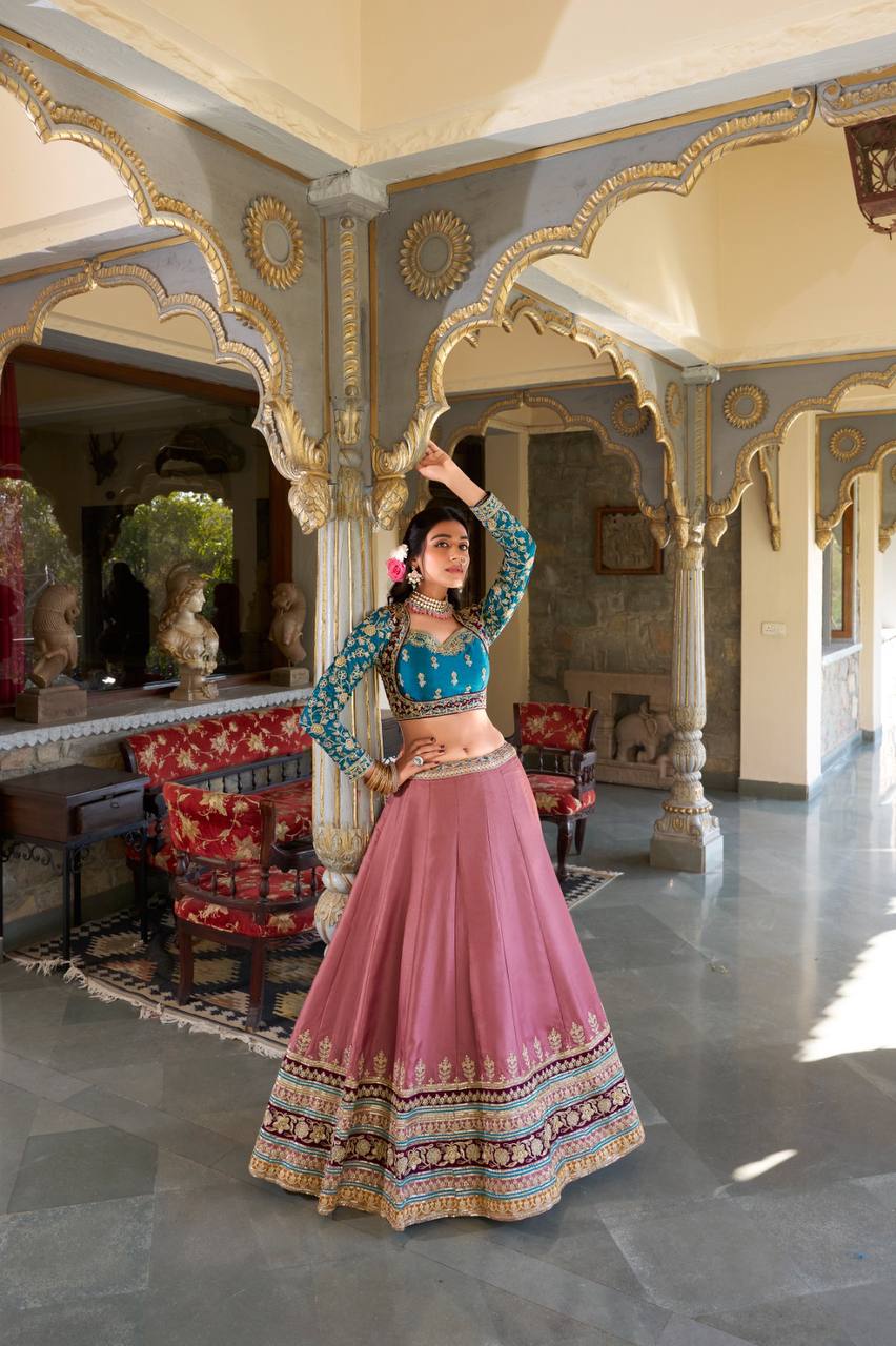 Regal Moonga Silk Embroidered Lehenga - Front View