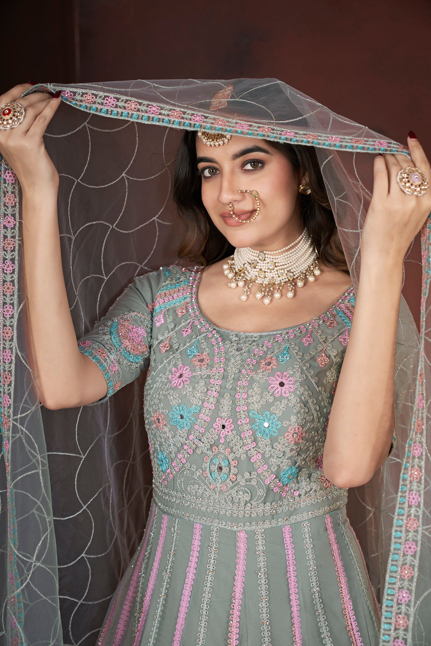 Embroidered Gown with Dupatta