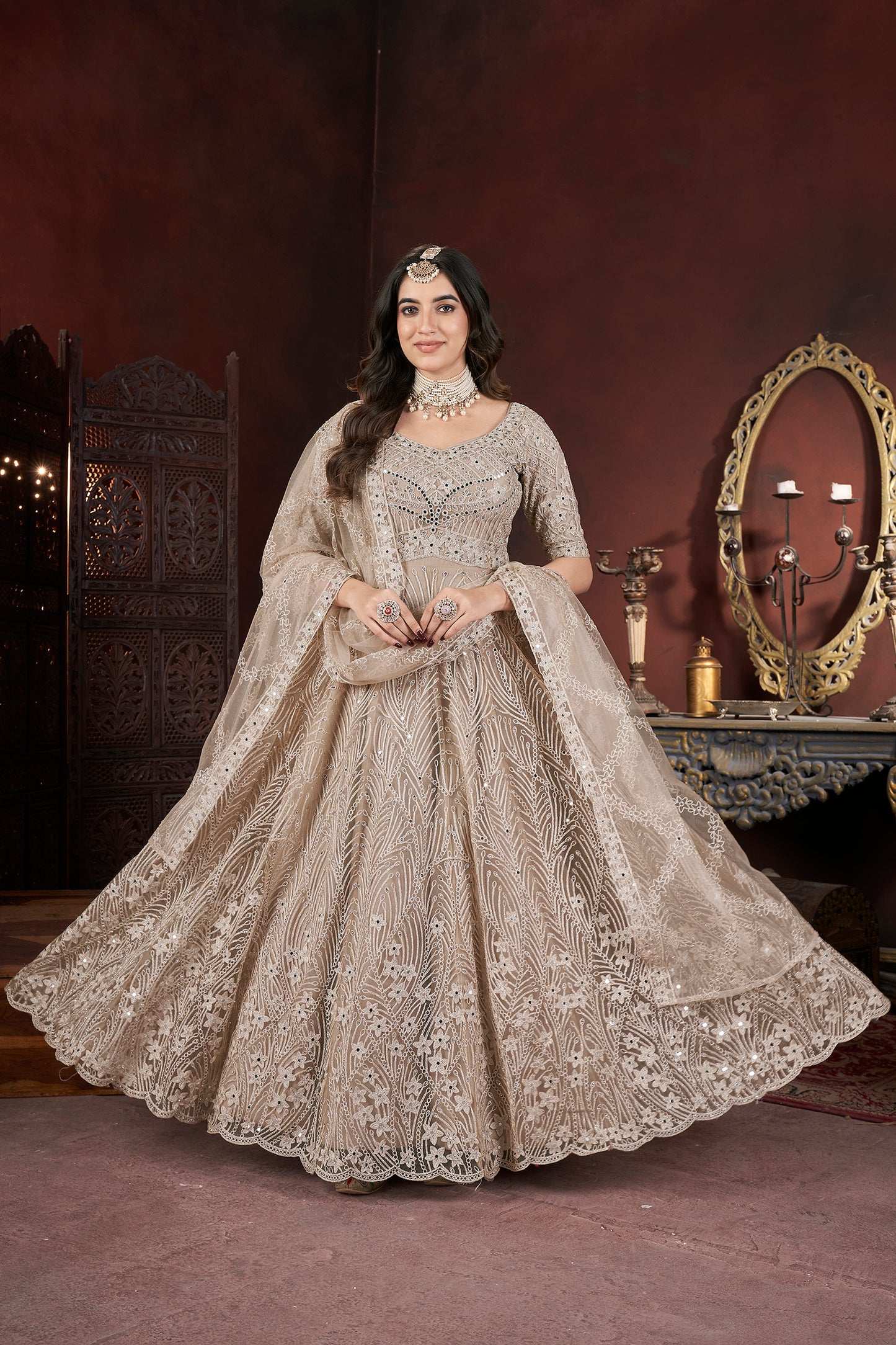 Embroidered Gown with Dupatta