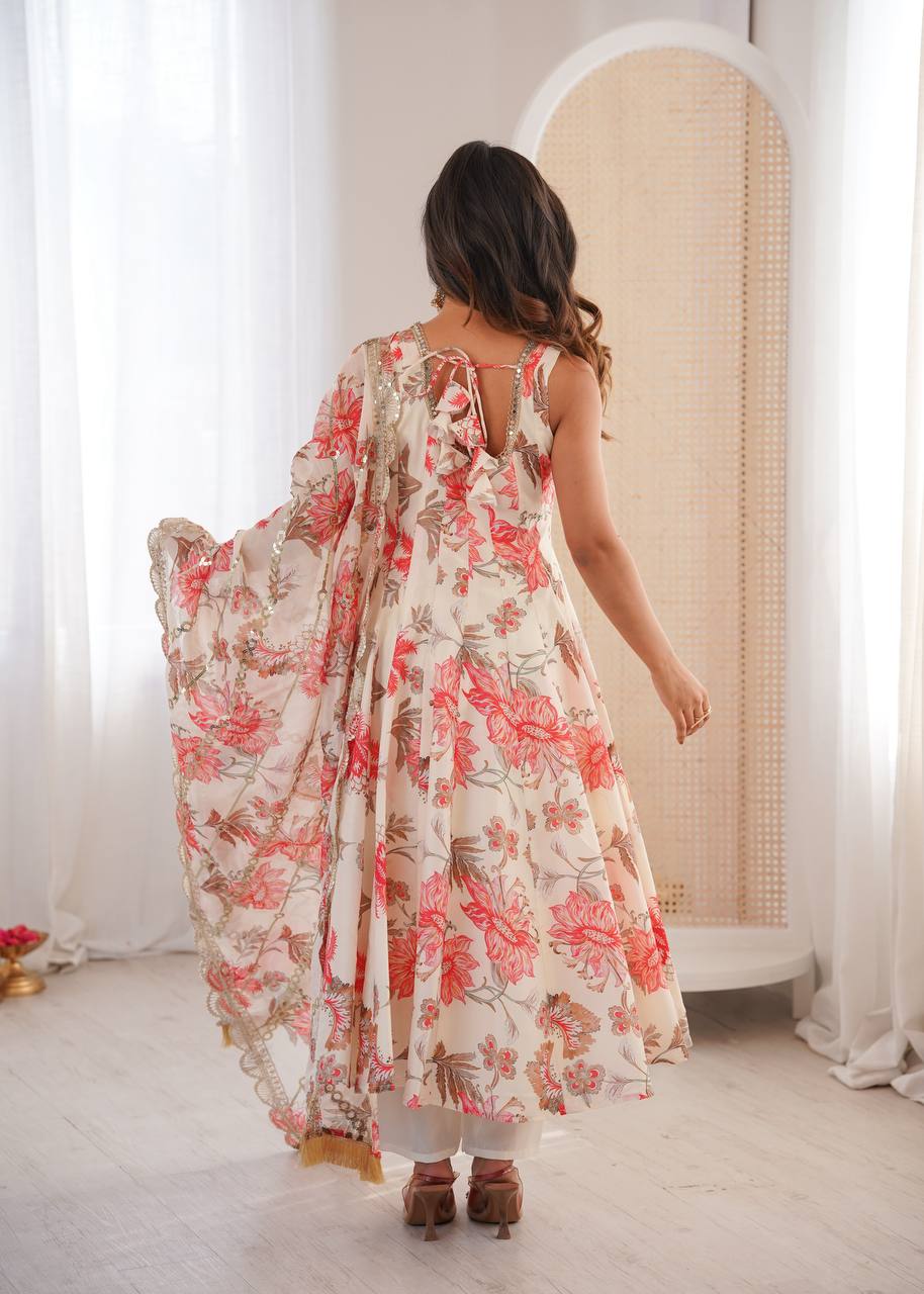 Soft muslin gown set with pant and dupatta