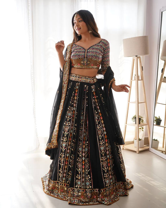 Semi-stitched lehenga with cancan and embroidered blouse