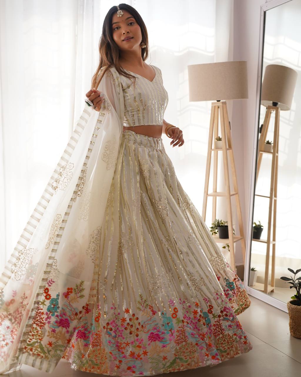 Designer faux georgette lehenga choli with thread & sequin work