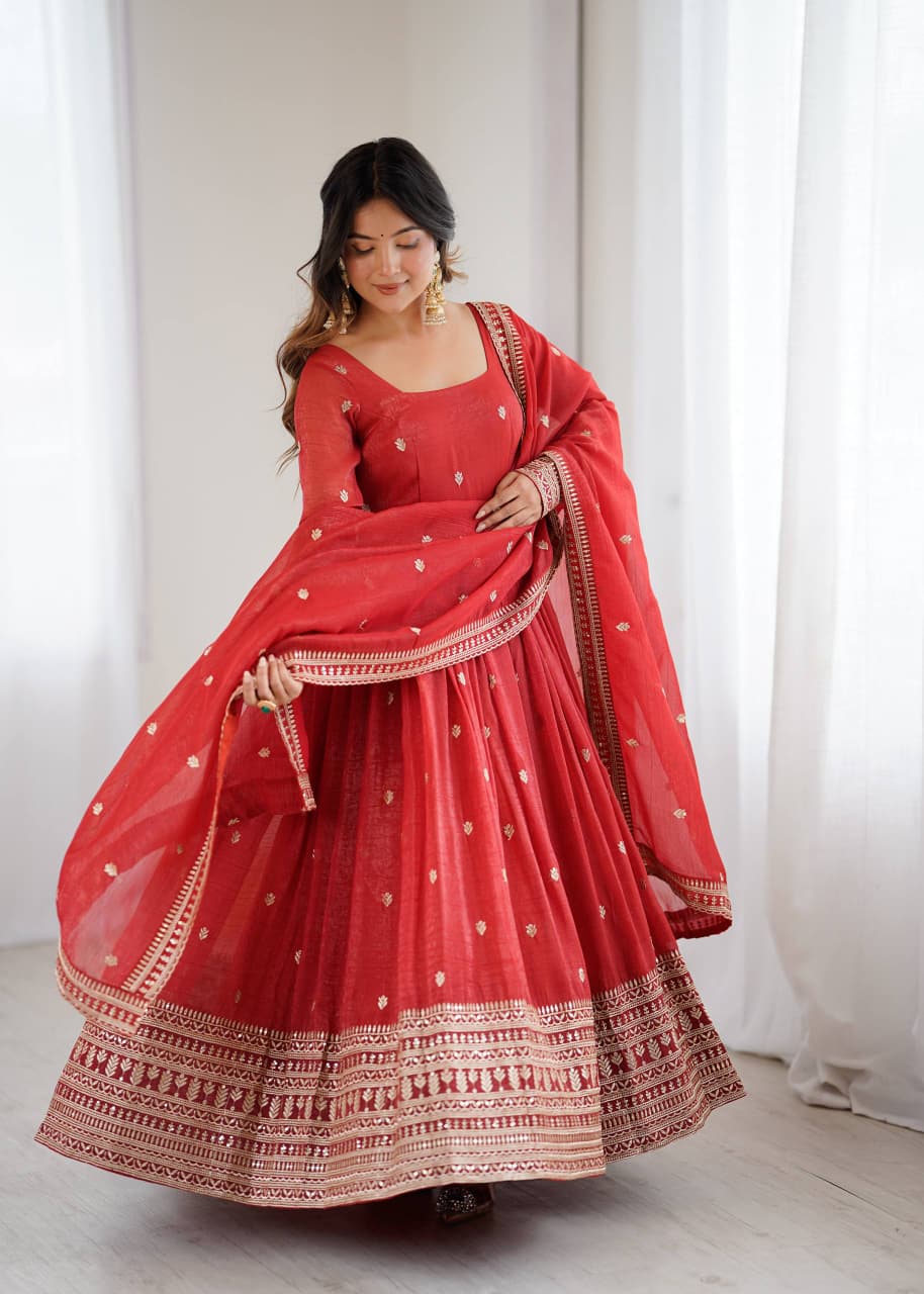 Full set Anarkali gown with dupatta for festive wear