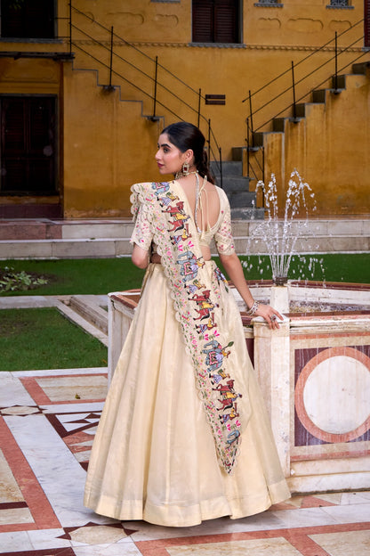 Off White Raspberry Lehenga Choli with Embroidered Dupatta