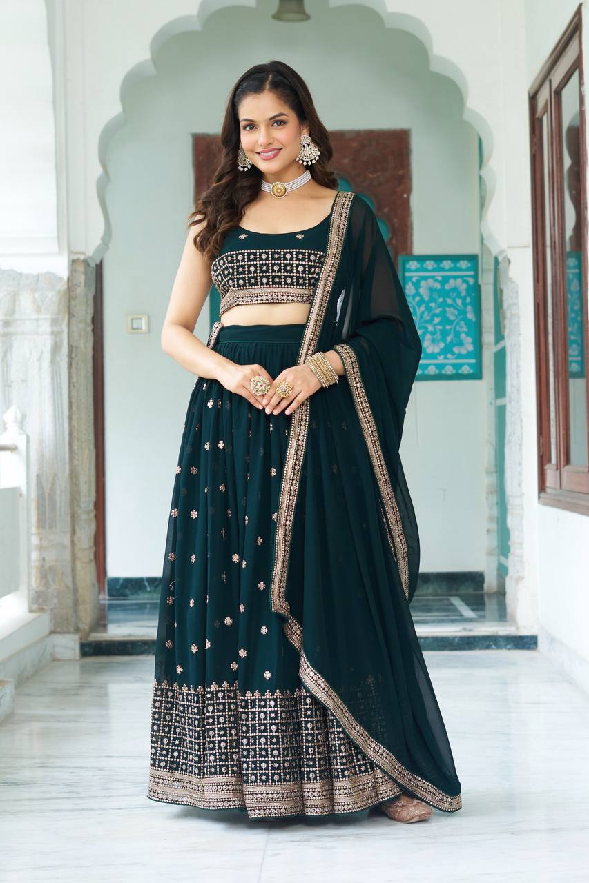 Heavy embroidery wedding lehenga in georgette fabric