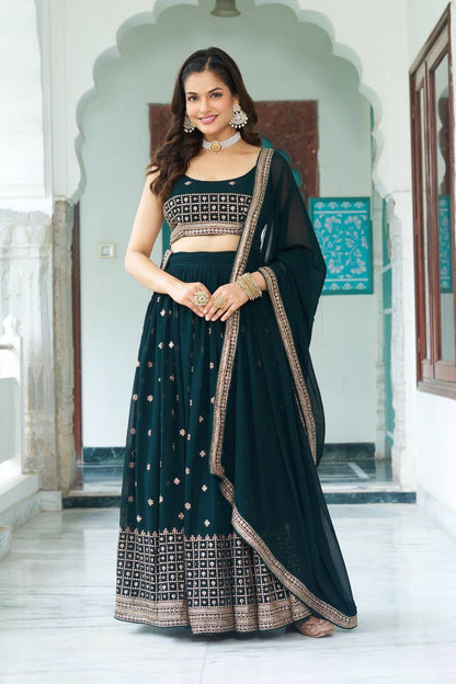Heavy embroidery wedding lehenga in georgette fabric