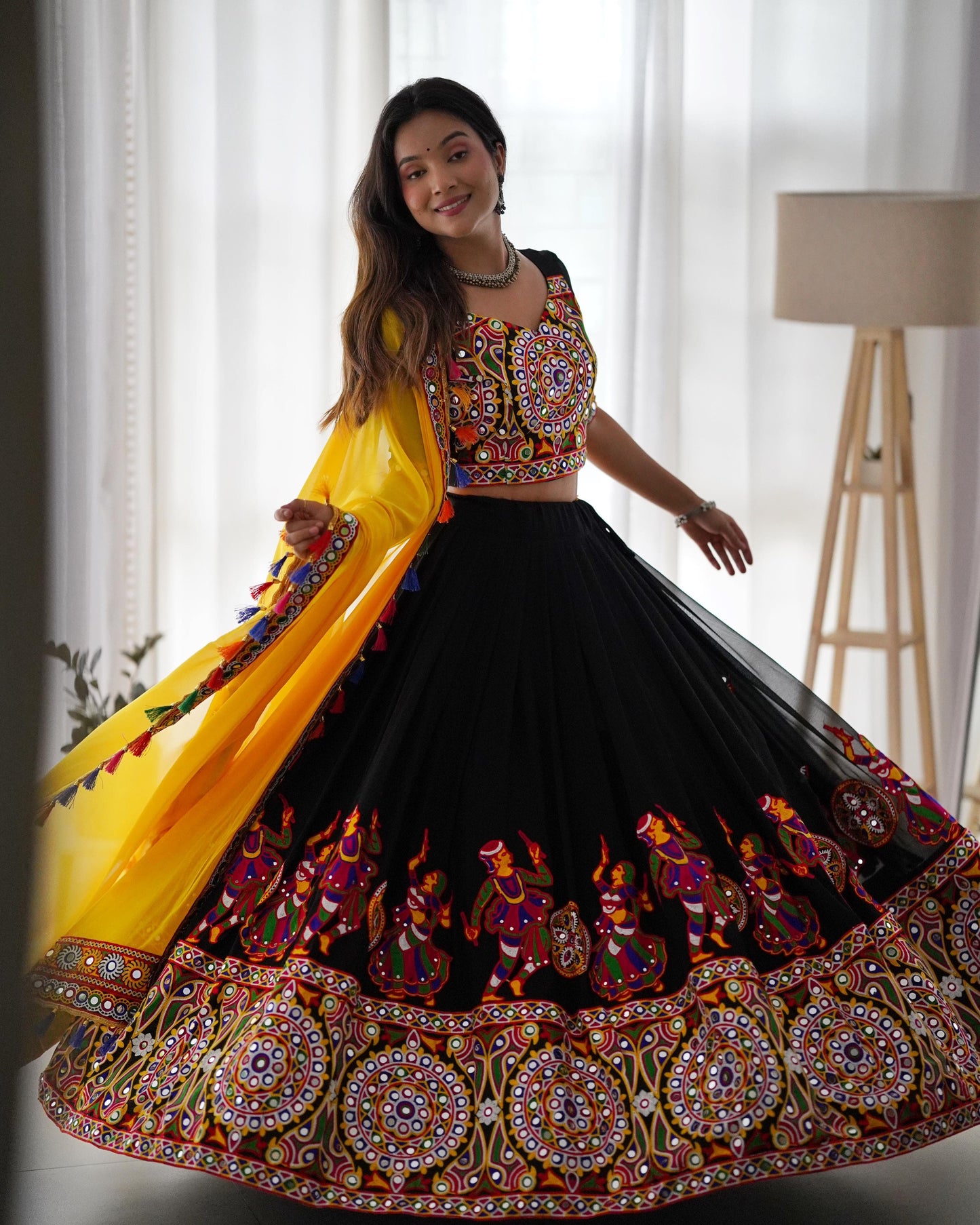 Lehenga with Canvas Flair and Cancan – Mirror Work Design