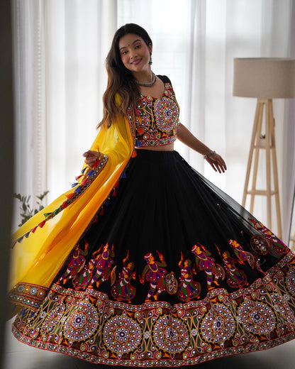 Lehenga with Canvas Flair and Cancan – Mirror Work Design
