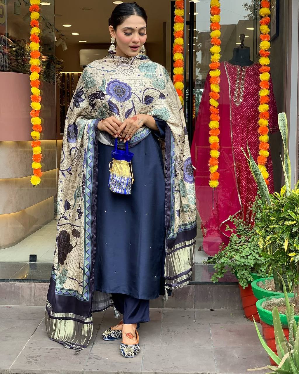 Rutvi Viscose Chanderi Embroidered Kurta Set for Women