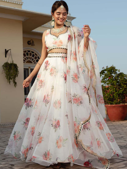 Floral Organza Lehenga Choli with Digital Print & Embroidery