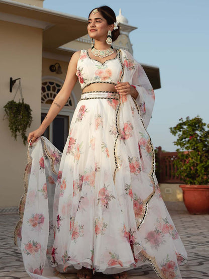 Floral Organza Lehenga Choli with Digital Print & Embroidery