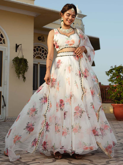 Floral Organza Lehenga Choli with Digital Print & Embroidery