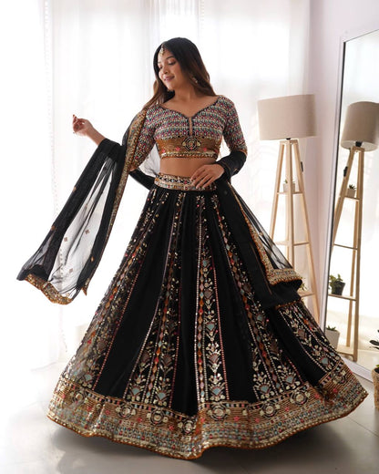 Faux georgette lehenga choli with dupatta for weddings and parties