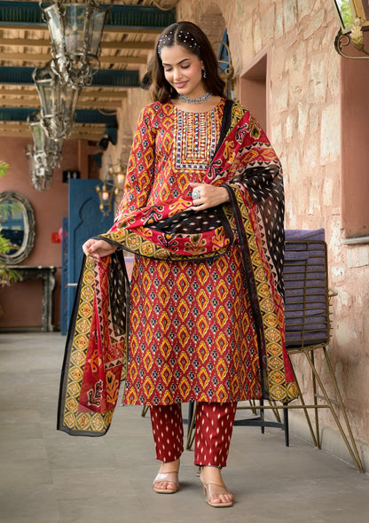 3-Piece Suit Set for Women – Kurta, Pant & Chanderi Cotton Dupatta