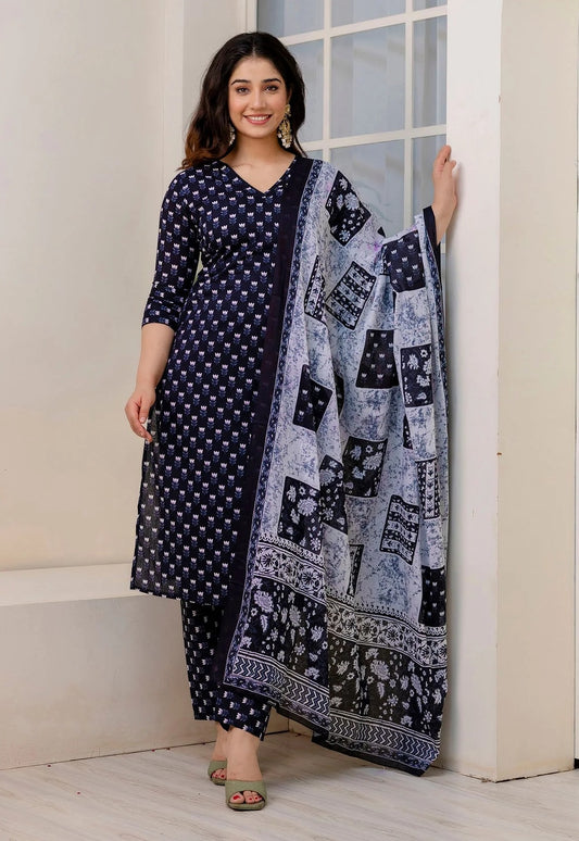 Vaamika Viscose Printed A-Line Kurta Set with Chanderi Cotton Dupatta – Ethnic Women’s Wear