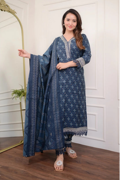 Neelam Viscose Navy Blue Kurta Set with Chanderi Dupatta – Elegant Women’s Ethnic Wear