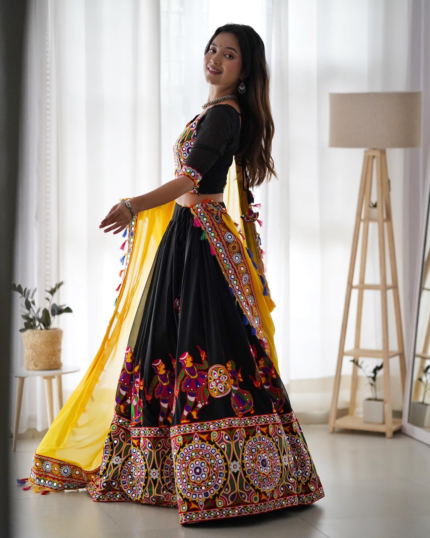Lehenga with Canvas Flair and Cancan – Mirror Work Design