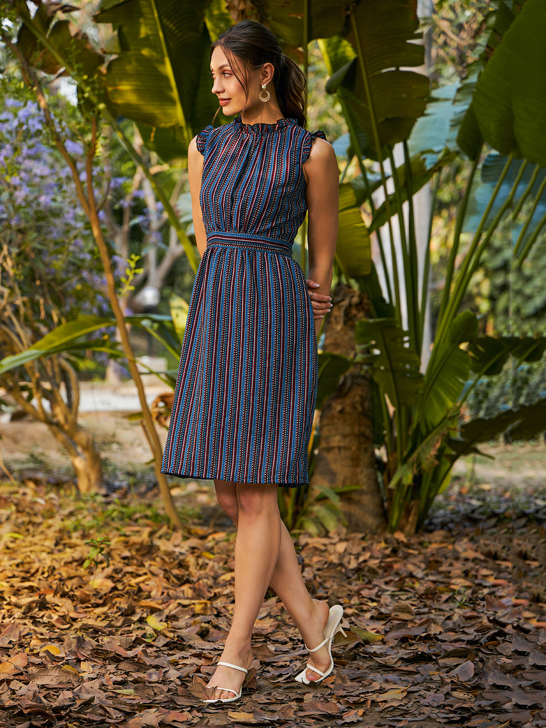 Elegant Striped Dress for Women - Blue