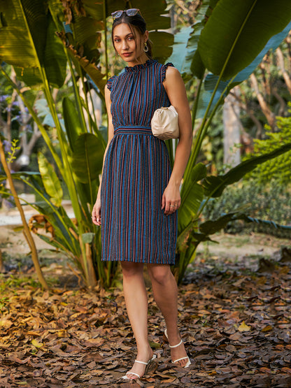 Elegant Striped Dress for Women - Blue