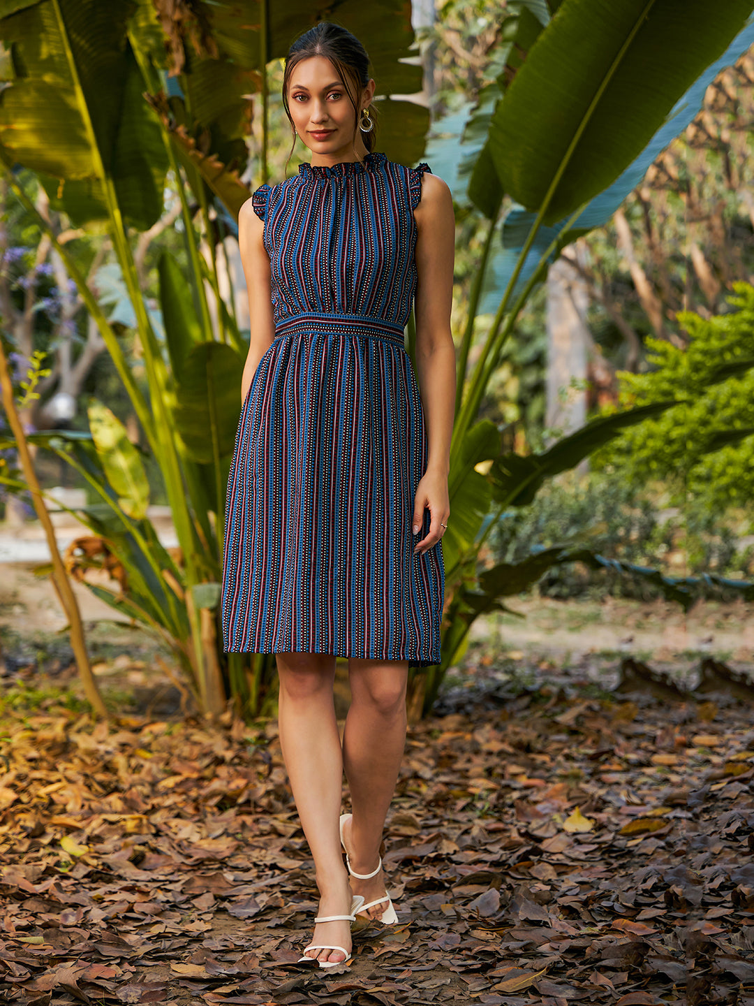 Elegant Striped Dress for Women - Blue