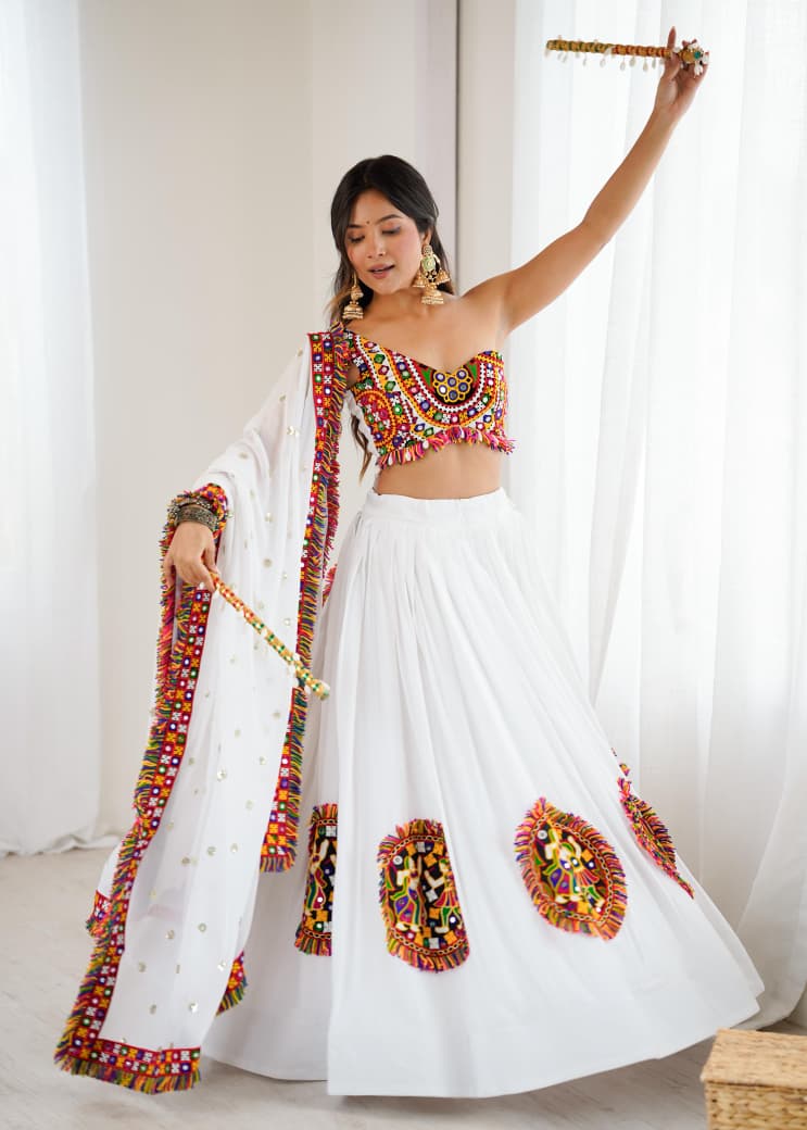 Designer Gamthi Work Lehenga Choli with Mirror Work