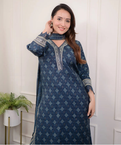 Neelam Viscose Navy Blue Kurta Set with Chanderi Dupatta – Elegant Women’s Ethnic Wear