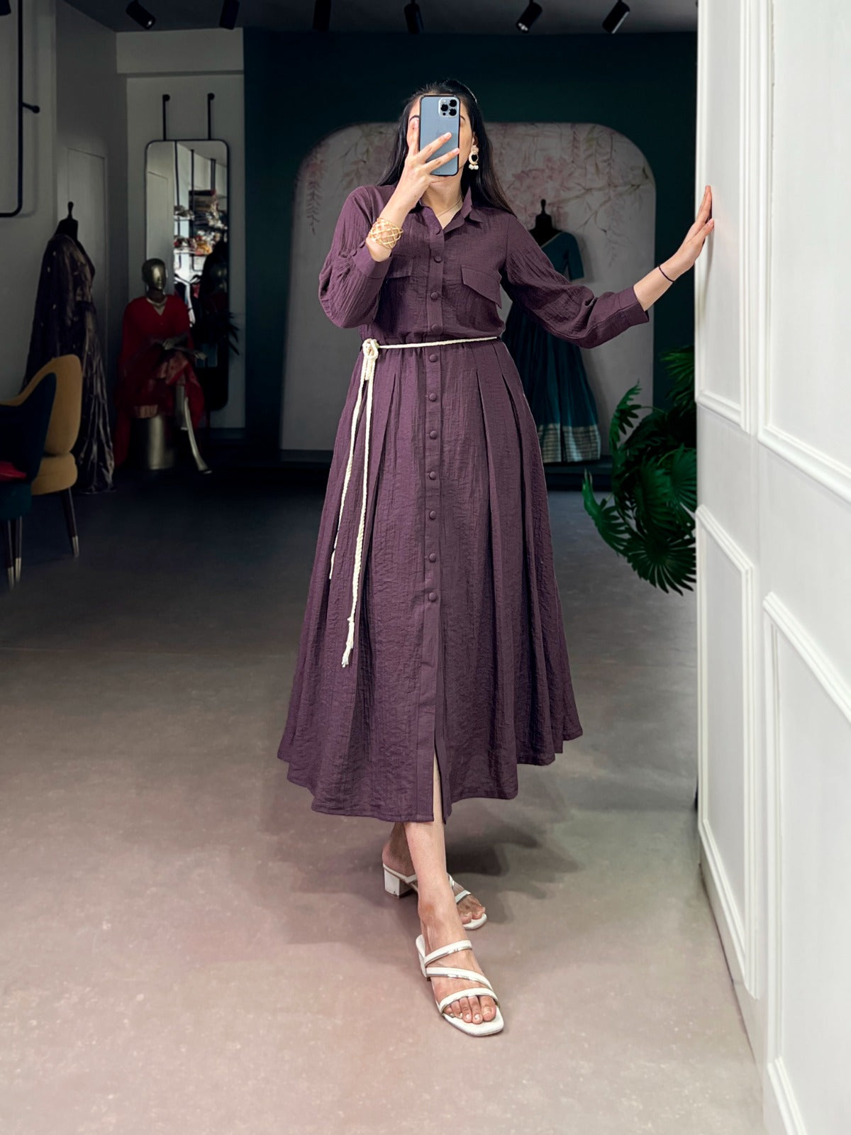 crackle fabric one piece dress