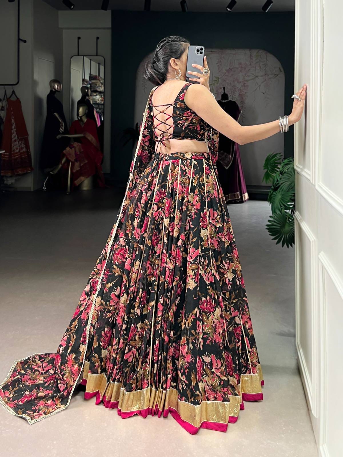Chiffon Floral Navratri Lehenga Choli with Dupatta 2025