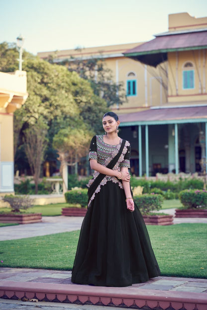 Designer Embroidered Georgette Lehenga Choli Set with Floral Scallop Dupatta for Navratri & Festive Wear