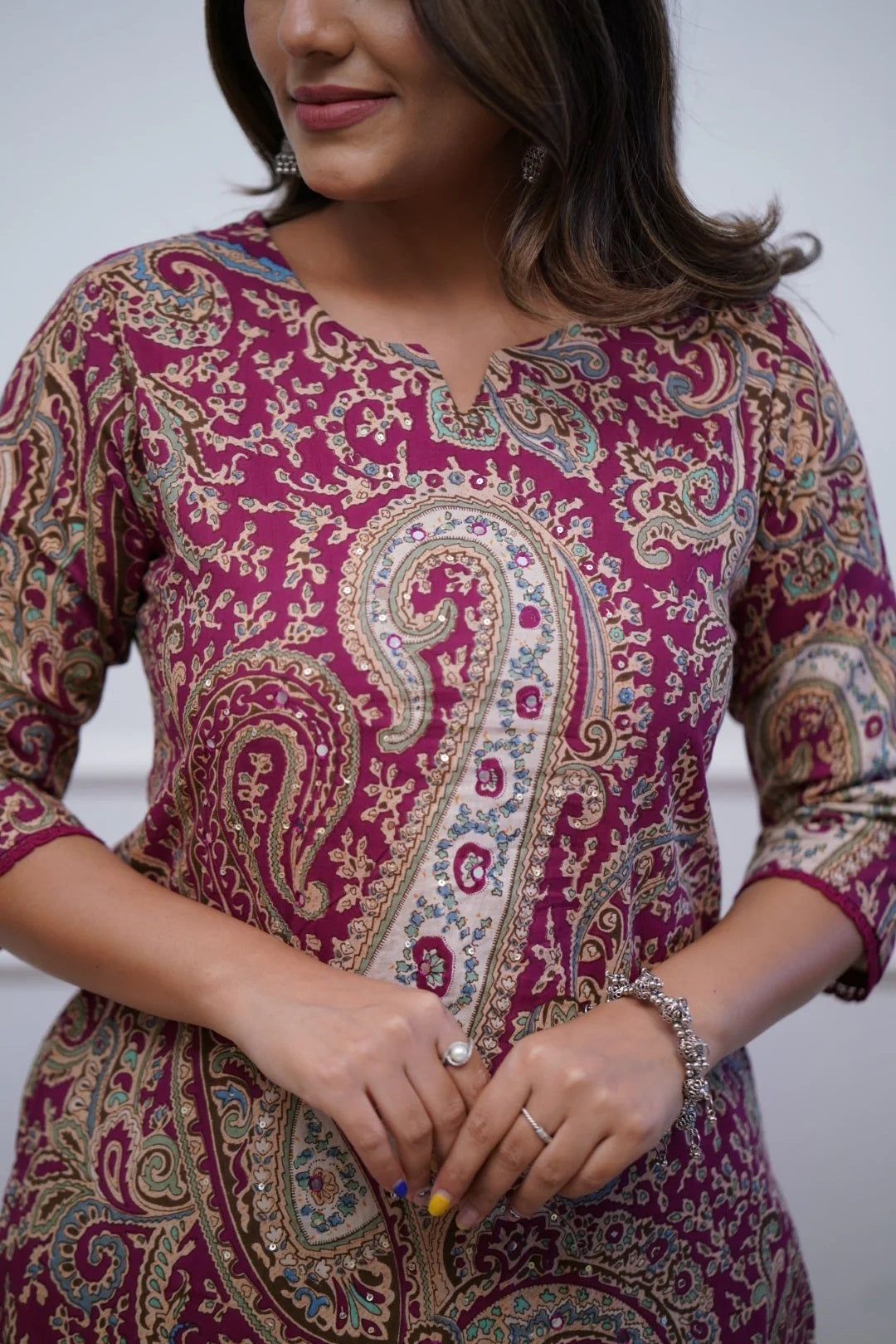 Maroon Printed Viscose Rayon Kurta & Pant Set with Dupatta – Traditional Ethnic Wear for Women