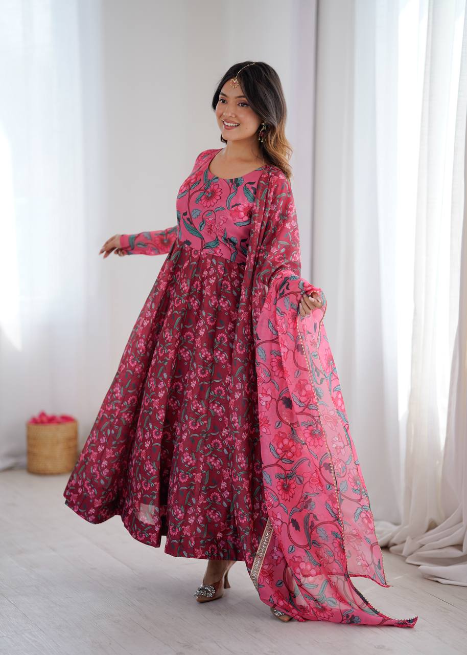 Festive Anarkali gown with dupatta and pant