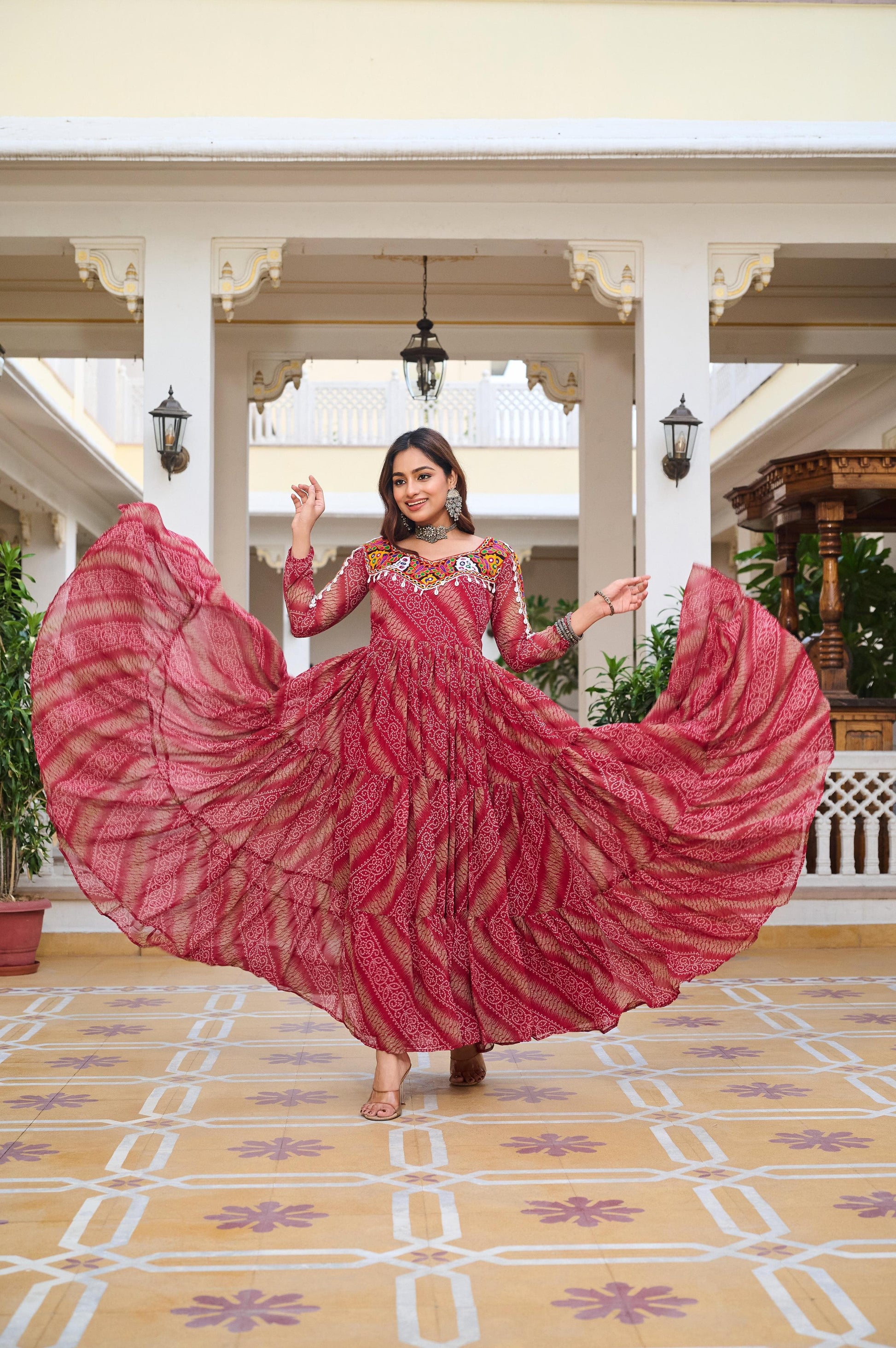 9 Meter Flair Faux Georgette Gown for Garba Nights