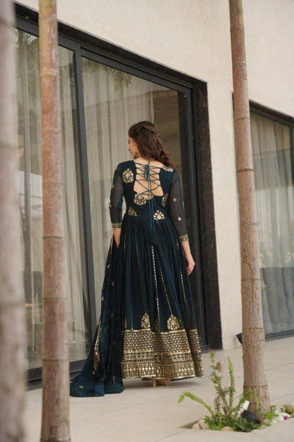 Premium Faux Blooming Gown with Dupatta – Zari & Sequins Embroidery