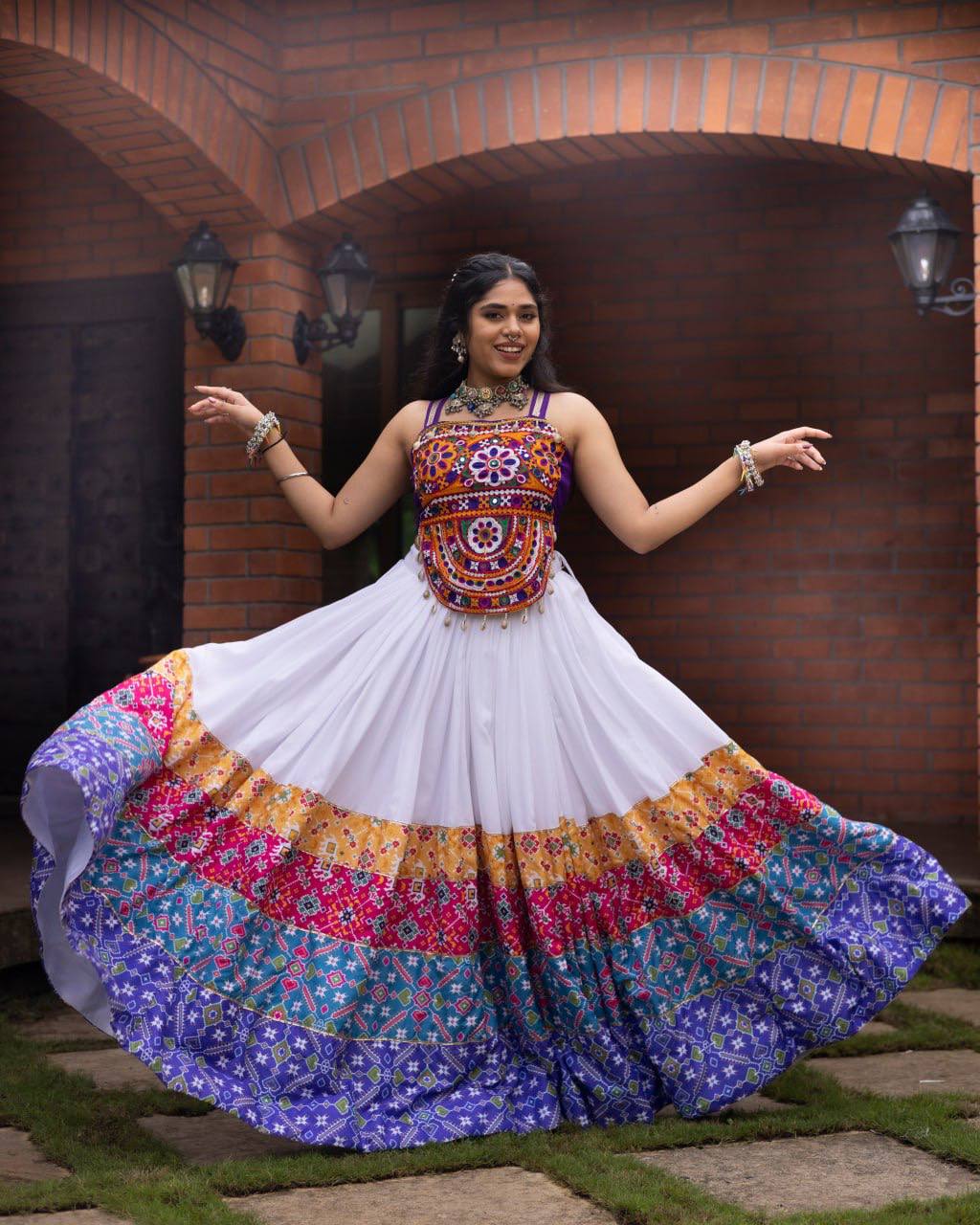Rangat Navratri Lehenga Choli with Fancy Top – Multicolor Patola Print
