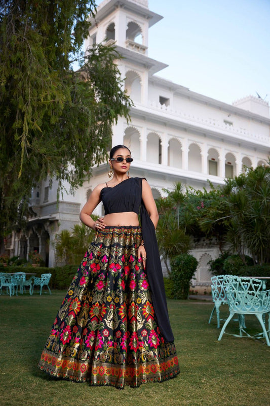 Banarasi Silk Lehenga Choli with Dupatta – Stitched Blouse, Wedding Wear