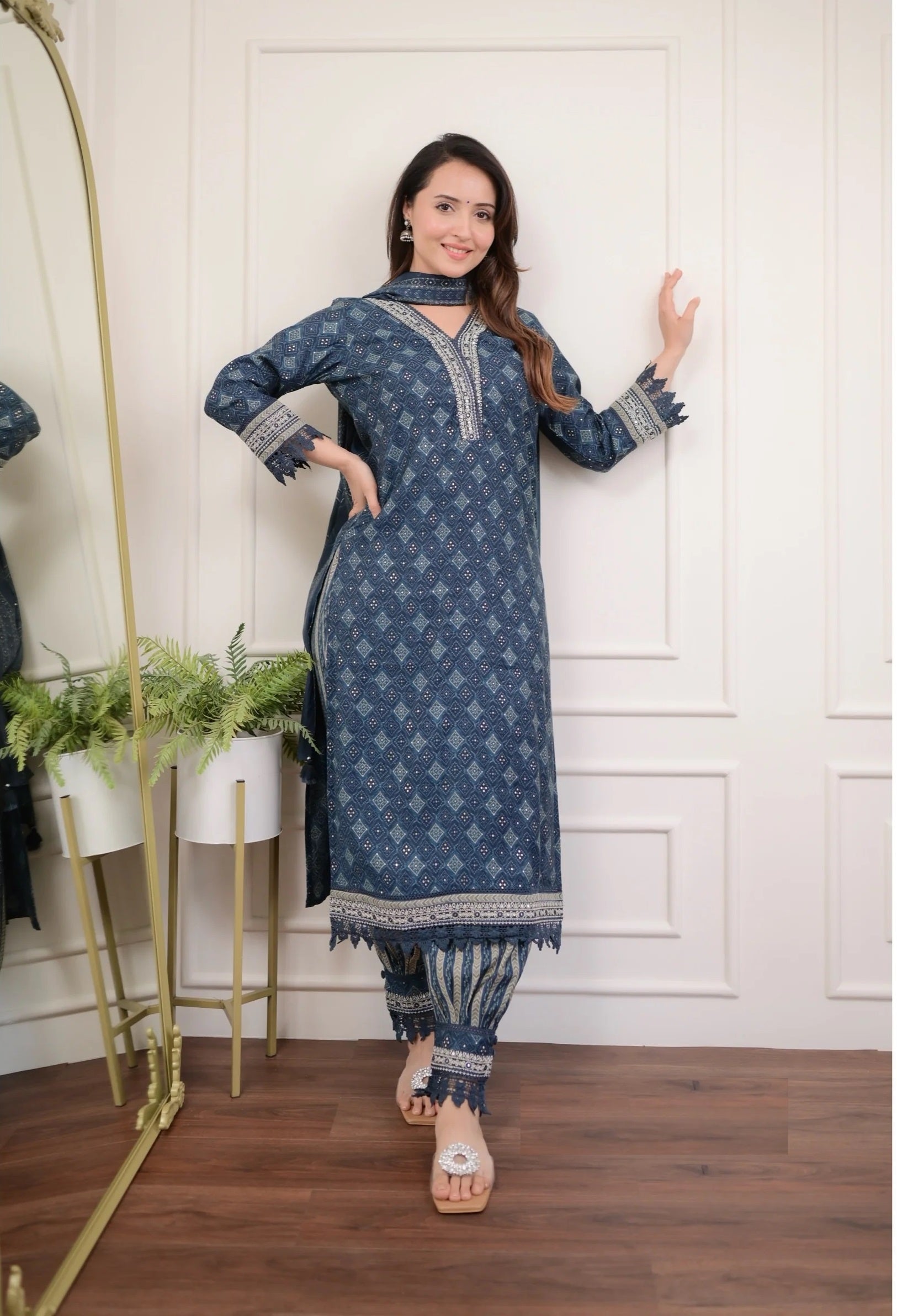 Neelam Viscose Navy Blue Kurta Set with Chanderi Dupatta – Elegant Women’s Ethnic Wear