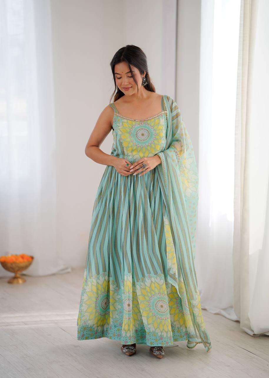 Fox georgette lehriya gown for women