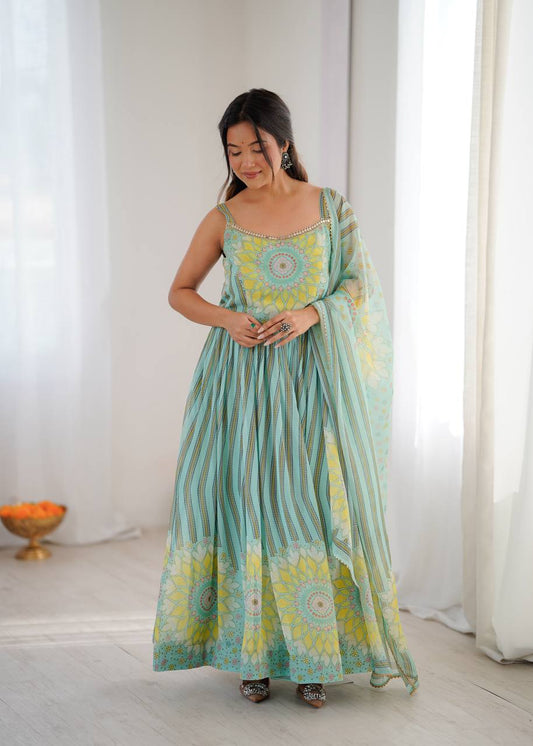 Fox georgette lehriya gown for women