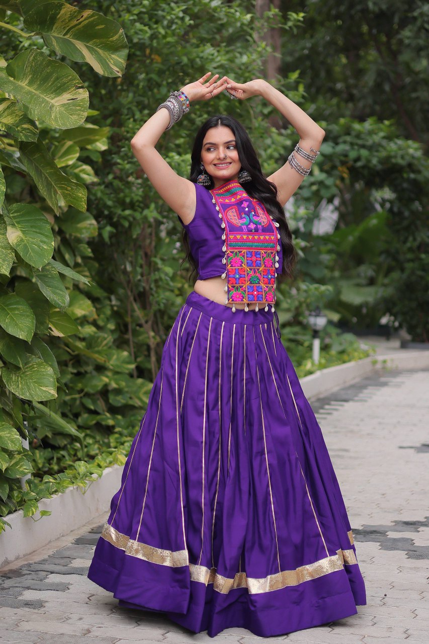 Navratri lehenga choli 2025 Roman fabric with Gota Patti lace