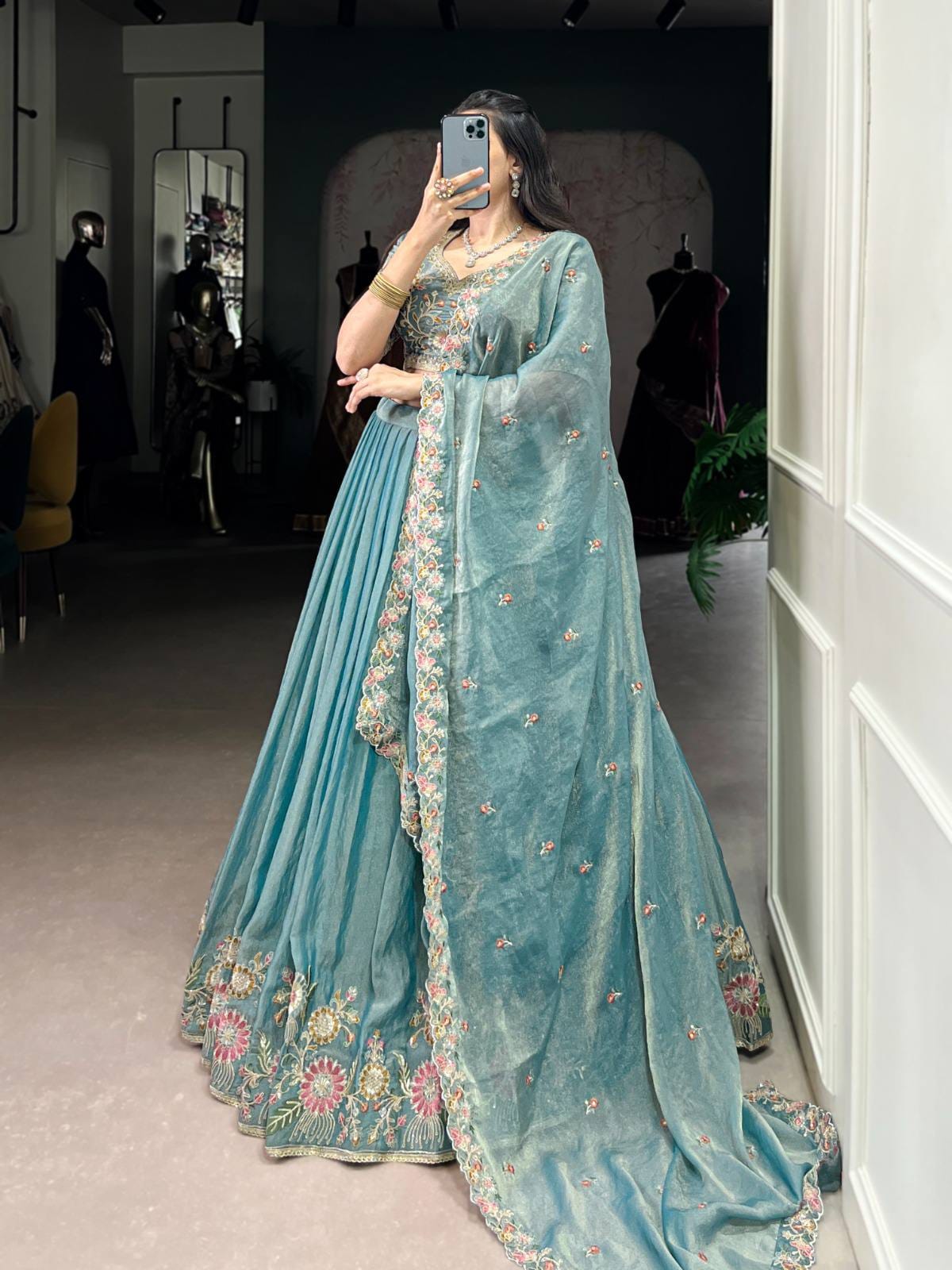 Pastel Floral Zari Lehenga Choli with Embroidered Dupatta – Wedding Wear 2025
