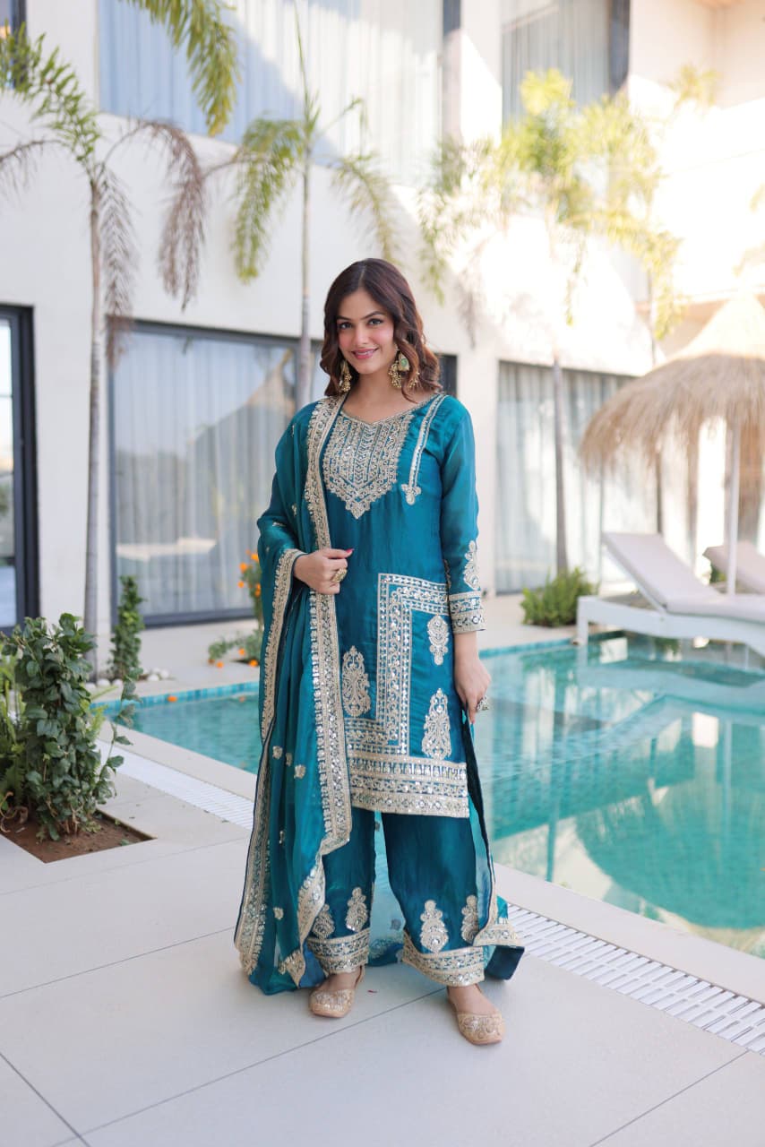 sequins embroidered kurti set for women